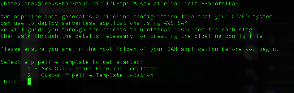 Select a SAM pipeline template to get started